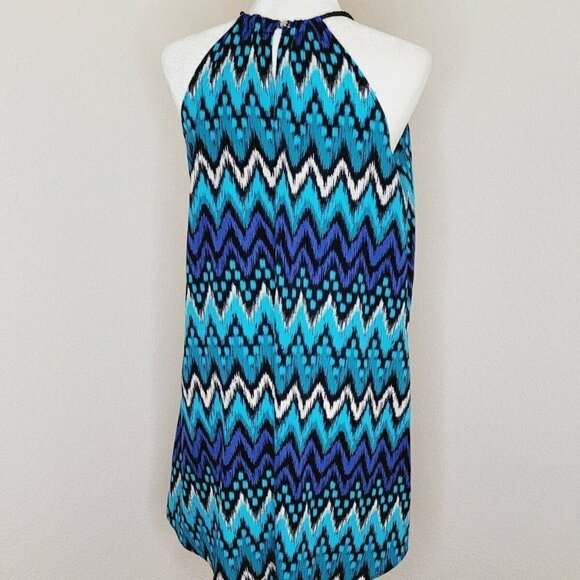 Fifth & Park Blue Chevron Halter Knee-Length Shift Dress Size Small - Picture 3 of 6